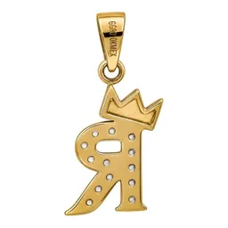 Dije Letra R con Corona de Oro 10k con Zirconias de 20 mm - Imagen 5