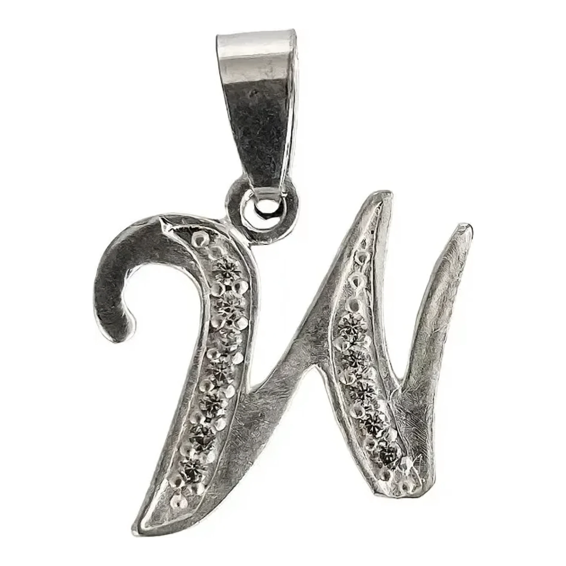 Dije letra inicial W de plata ley .925 nacional con incrustaciones de zirconia transparente brillante colgante para mujer