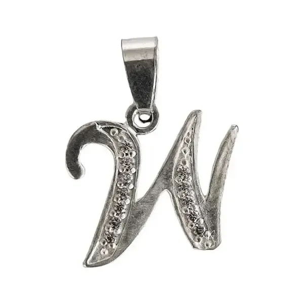 Dije Letra W Plata 925 con Zirconia Transparente - Imagen 1