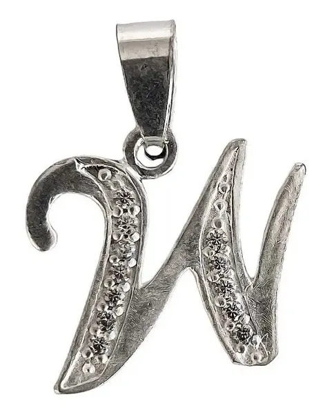 Dije Letra W Plata 925 con Zirconia Transparente - Imagen 1