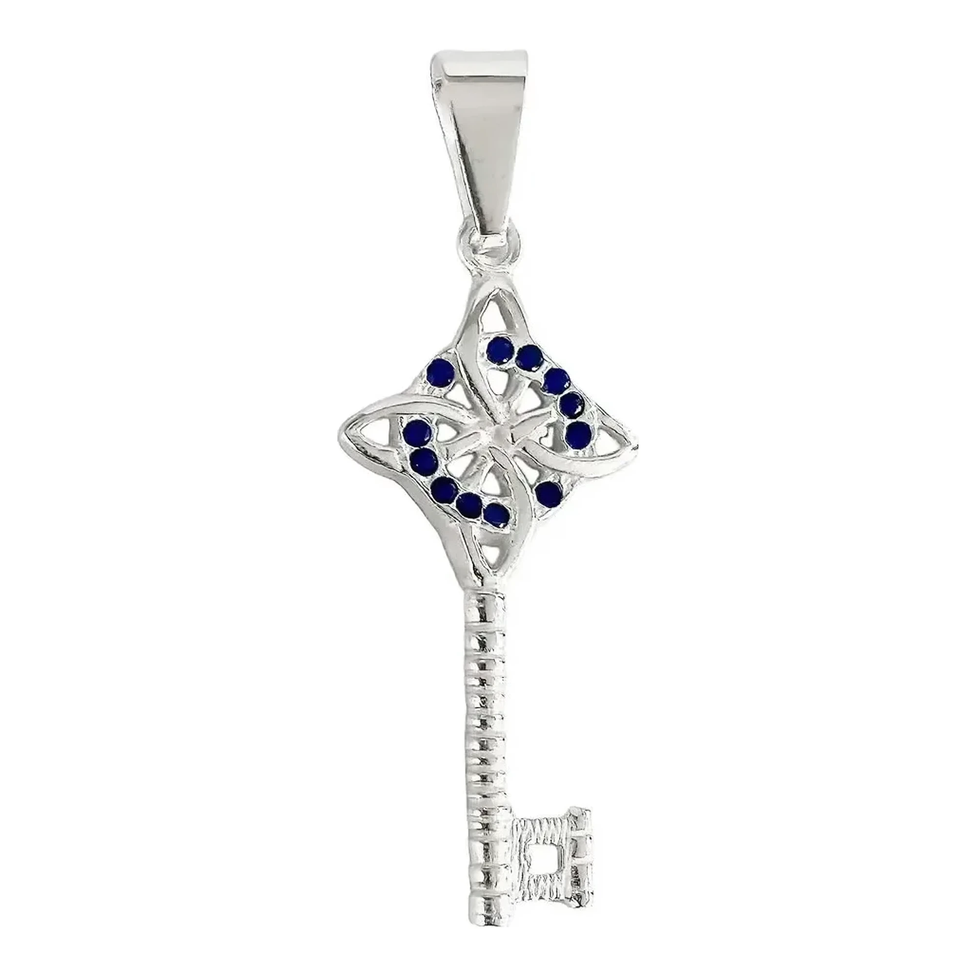 Dije llave nudo de bruja celta en plata ley .925 con zirconia azul, amuleto abre caminos contra envidias y mal de ojo unisex