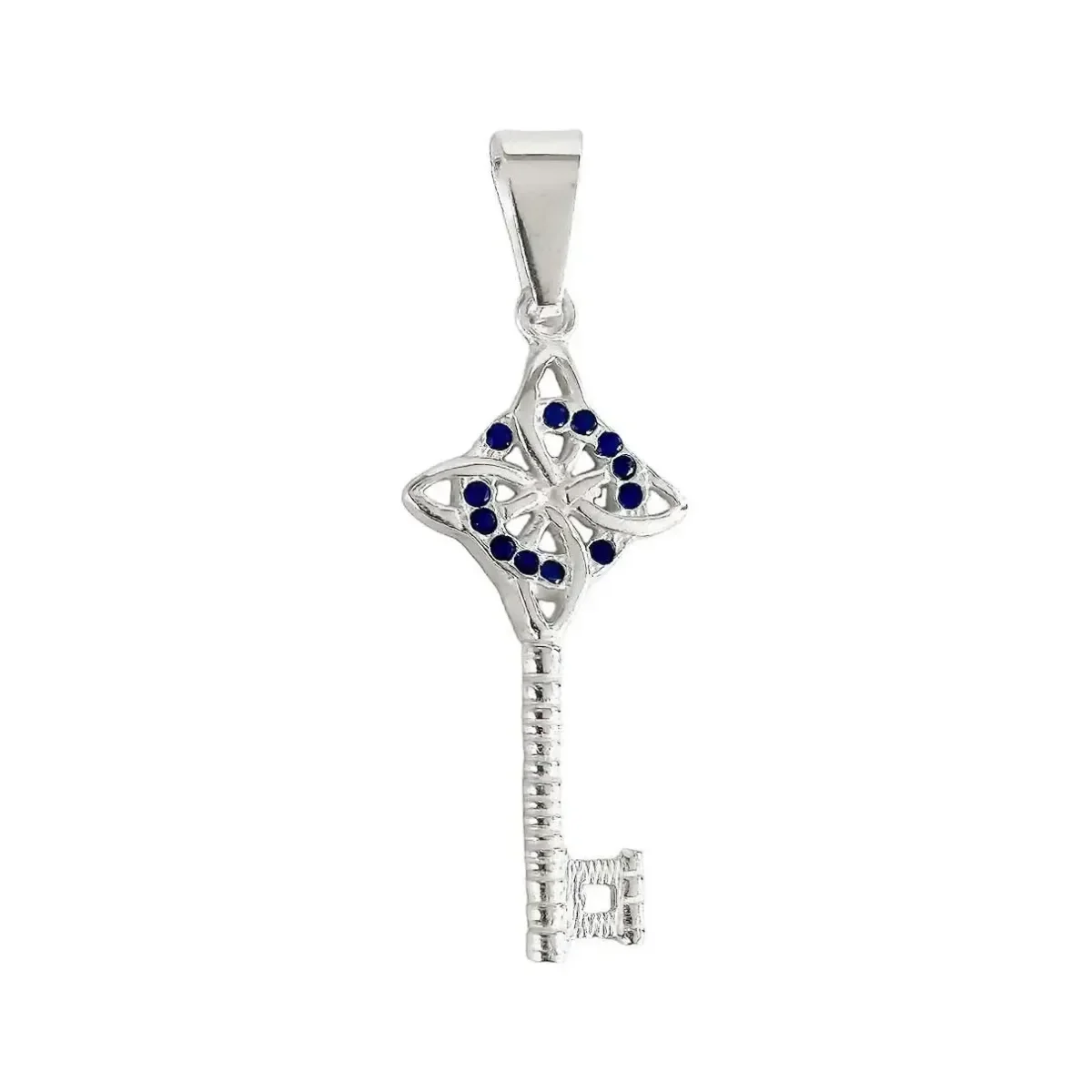 Dije Llave Nudo Bruja Celta, auténtica Plata .925 con brillante Zirconia Azul. Colgante nudo de bruja, joyería unisex con dis