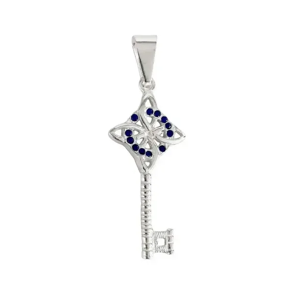 Dije Llave Nudo Bruja Celta Plata 925 Zirconia Azul para Hombre y Mujer - Imagen 1