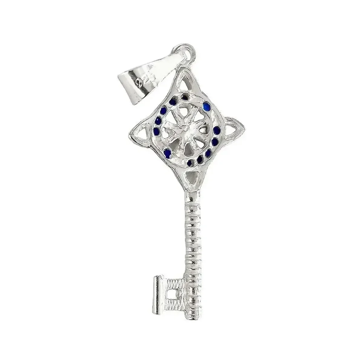 Dije Llave Nudo Bruja Celta Plata 925 Zirconia Azul para Hombre y Mujer - Imagen 2