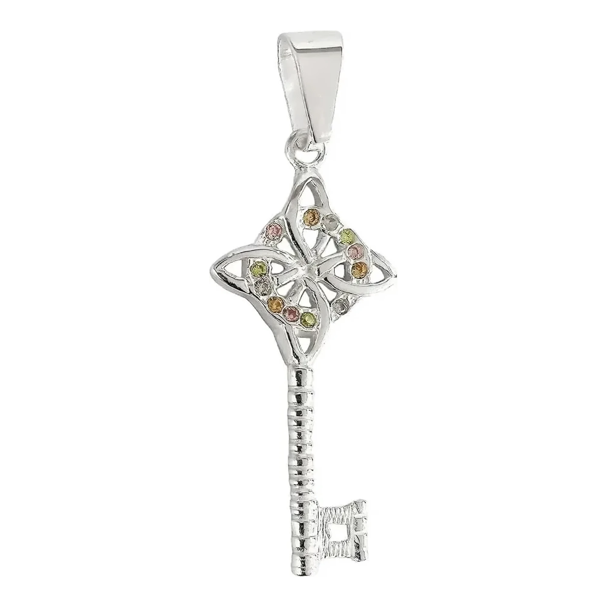 Dije llave nudo de bruja proteccion en Plata .925 con brillante zirconia champagne y acabado liso artesanal mexicano