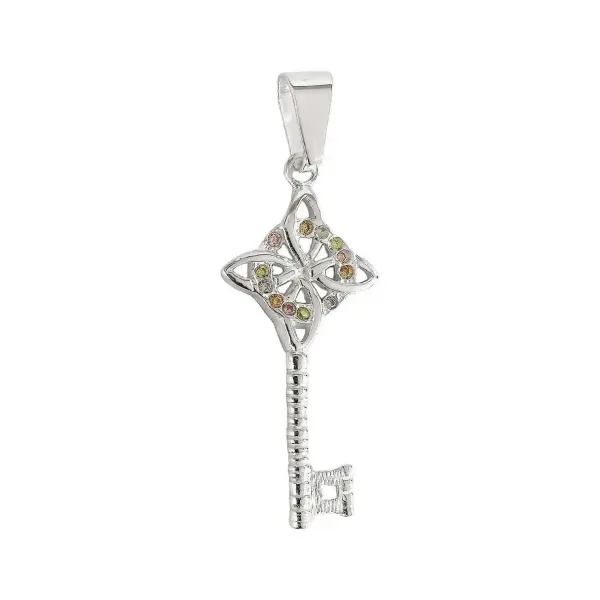 Dije Llave Nudo Bruja Celta Plata 925 Zirconia Champagne - Imagen 1
