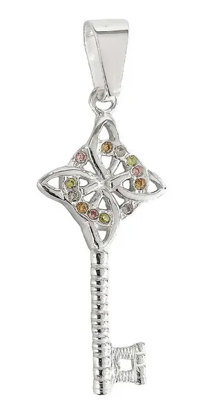 Dije Llave Nudo Bruja Celta Plata 925 Zirconia Champagne - Imagen 1