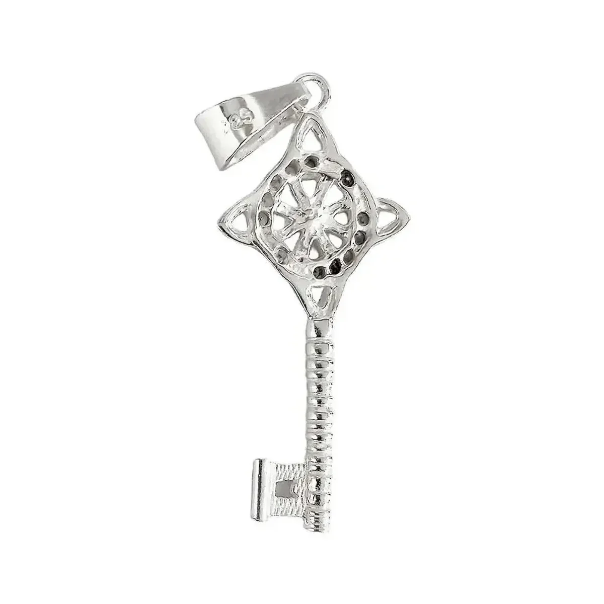 Dije Llave Nudo Bruja Celta Plata 925 Zirconia Champagne - Imagen 2