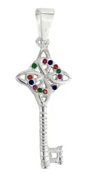 Dije Llave Nudo Bruja Celta Plata 925 con Zirconia Multicolor - Imagen 1