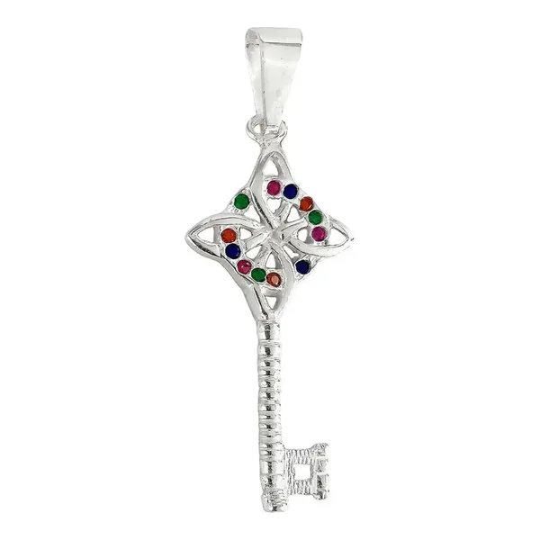 Dije Llave Nudo Bruja Celta Plata 925 con Zirconia Multicolor - Imagen 1