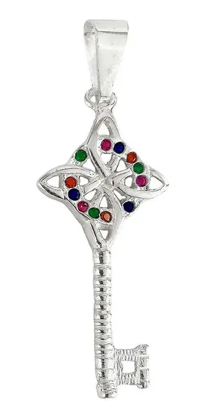 Dije Llave Nudo Bruja Celta Plata 925 con Zirconia Multicolor - Imagen 1