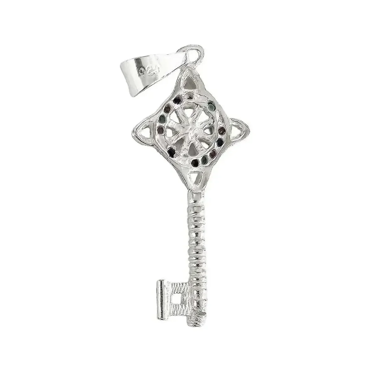 Dije Llave Nudo Bruja Celta Plata 925 con Zirconia Multicolor - Imagen 2