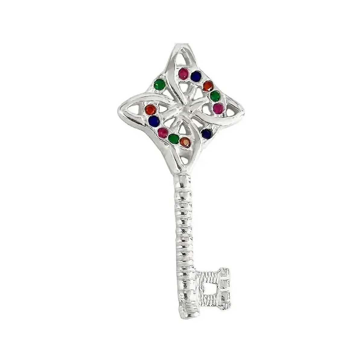 Dije Llave Nudo Bruja Celta Plata 925 con Zirconia Multicolor - Imagen 3