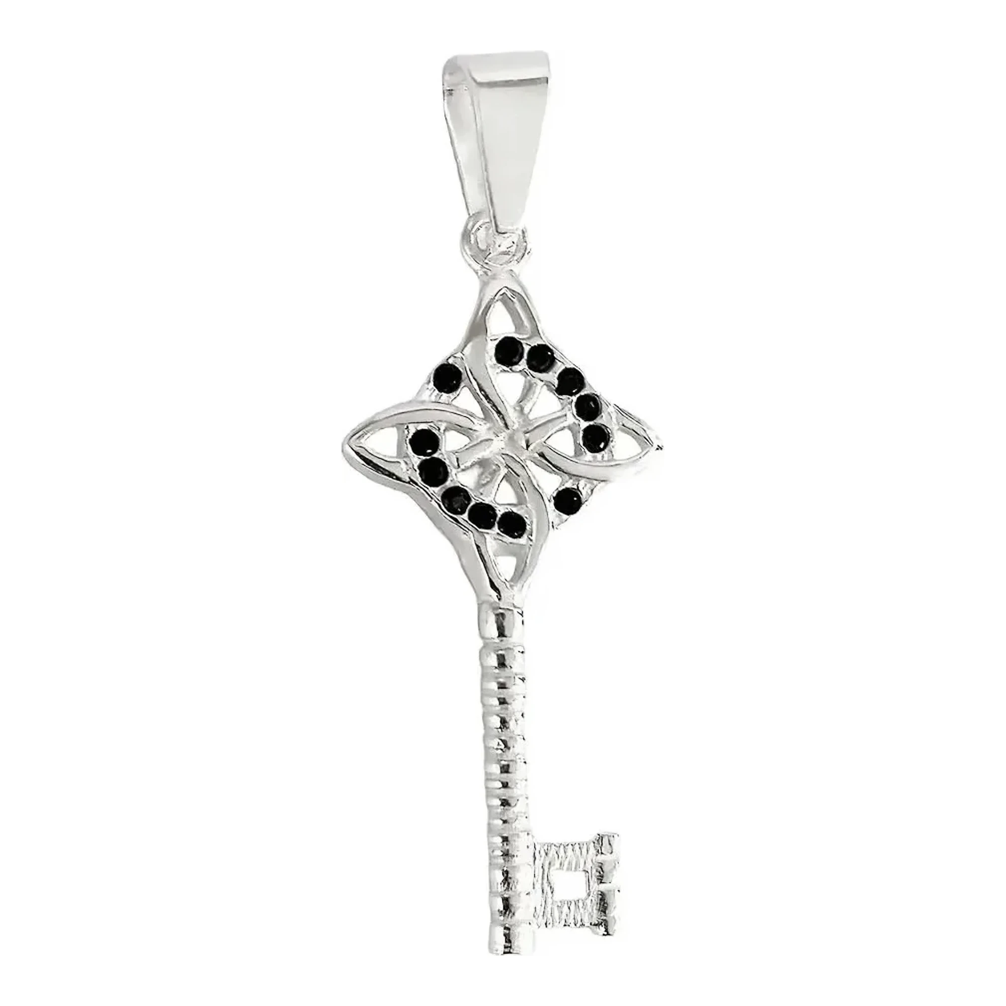 Dije llave nudo de brujas artesanal en Plata .925 con zirconias negras amuleto wicca celta de proteccion abre caminos