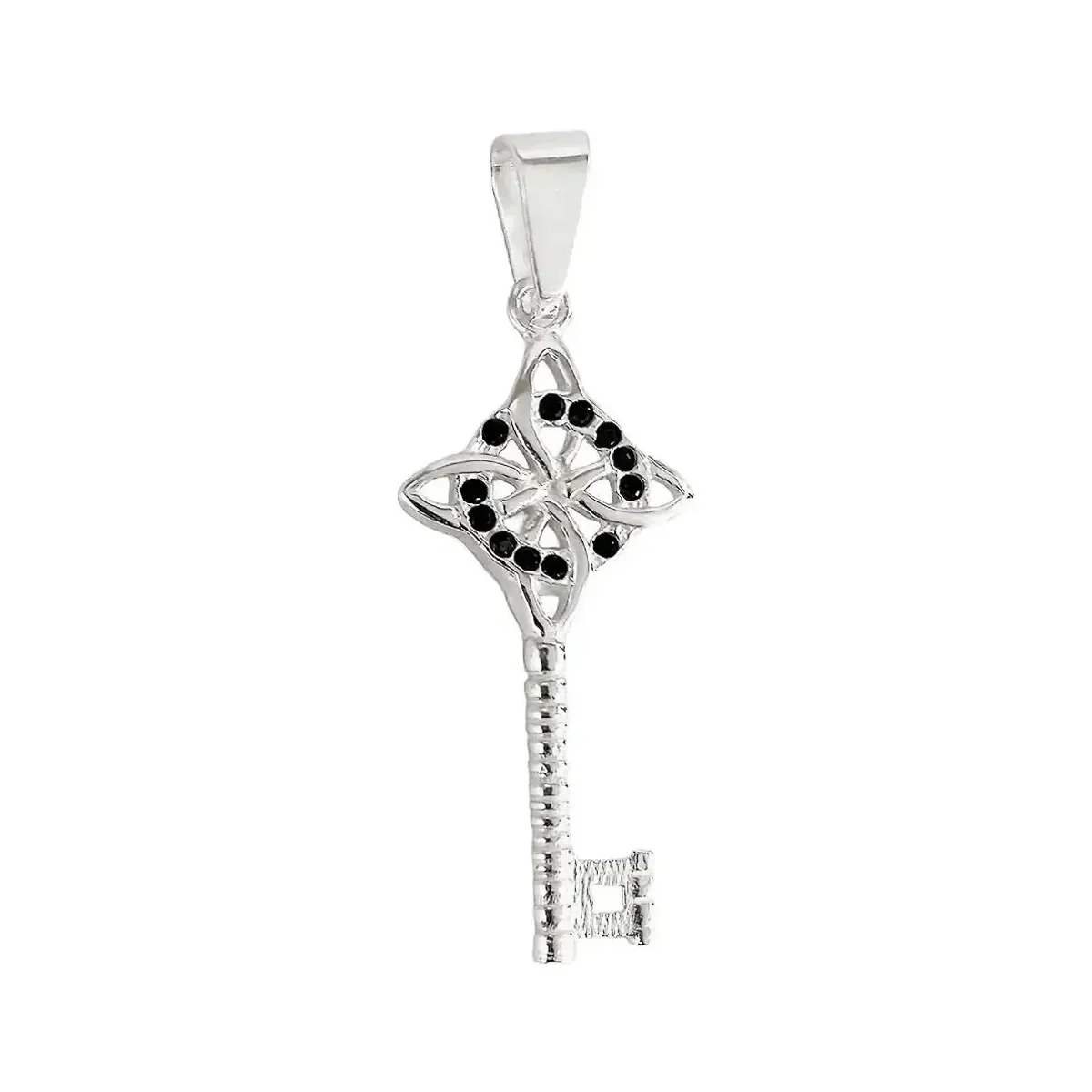 Dije Llave Nudo Bruja Celta de Plata .925 con Zirconia Negra, joyería artesanal mexicana, amuleto talismán de protección para