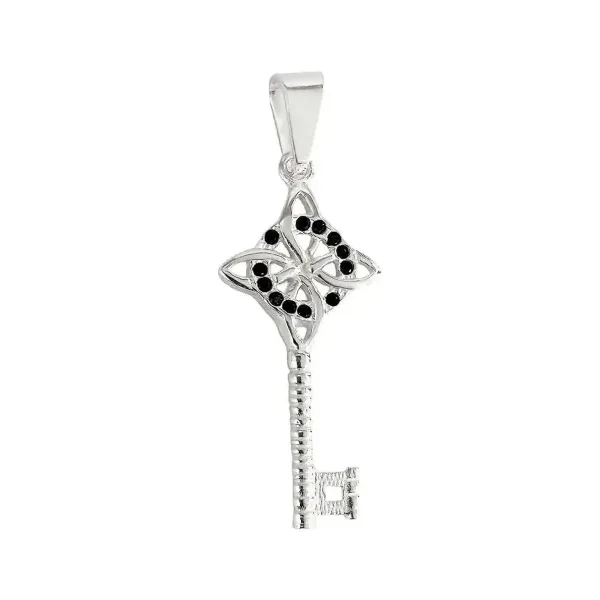 Dije Llave Nudo Bruja Celta Plata 925 Zirconia Negra Artesanal - Imagen 1