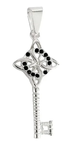 Dije Llave Nudo Bruja Celta Plata 925 Zirconia Negra Artesanal - Imagen 1