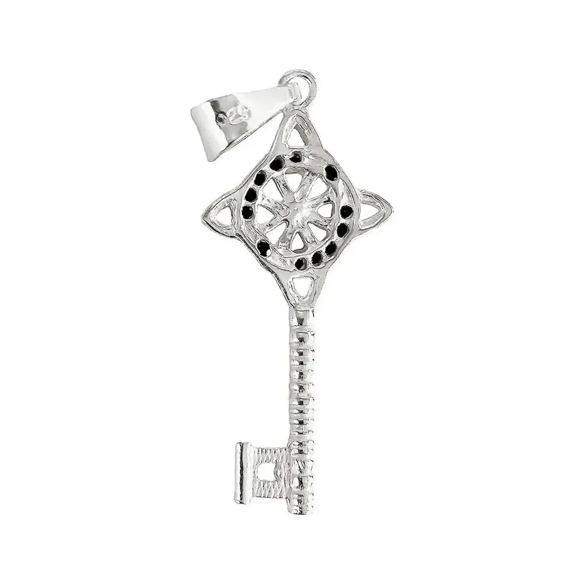 Dije Llave Nudo Bruja Celta Plata 925 Zirconia Negra Artesanal - Imagen 2