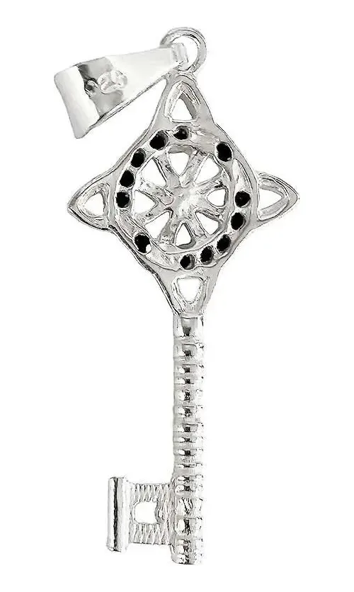 Dije Llave Nudo Bruja Celta Plata 925 Zirconia Negra Artesanal - Imagen 1