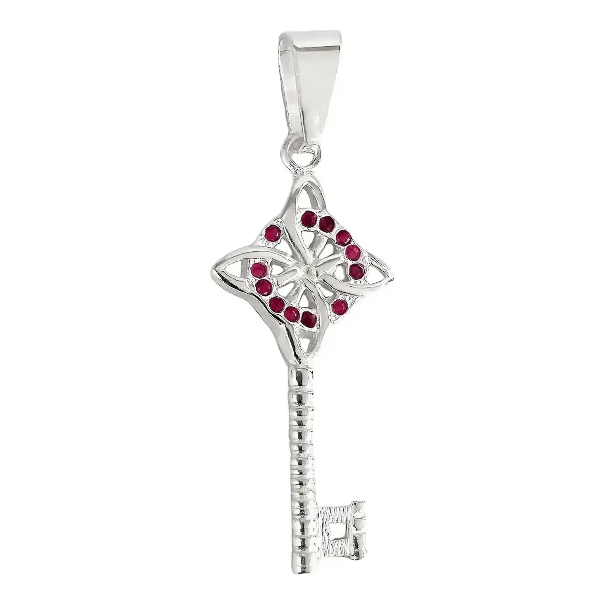 Dije llave nudo bruja celta en plata ley .925 con gema zirconia rosa colgante amuleto de protección esotérico acabado liso