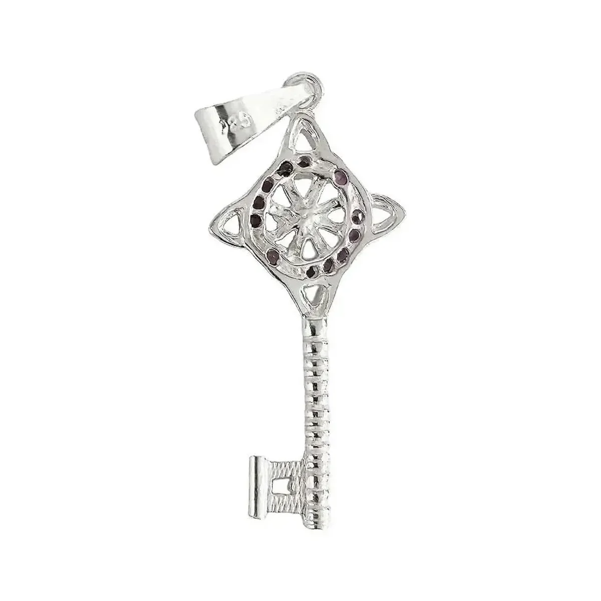 Dije Llave Nudo Bruja Celta Plata 925 Zirconia Rosa - Imagen 2