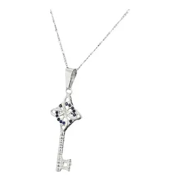 Dije Llave Nudo Bruja Plata Ley 925 con Zirconia Azul y Cadena - Imagen 1