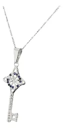 Dije Llave Nudo Bruja Plata Ley 925 con Zirconia Azul y Cadena - Imagen 1