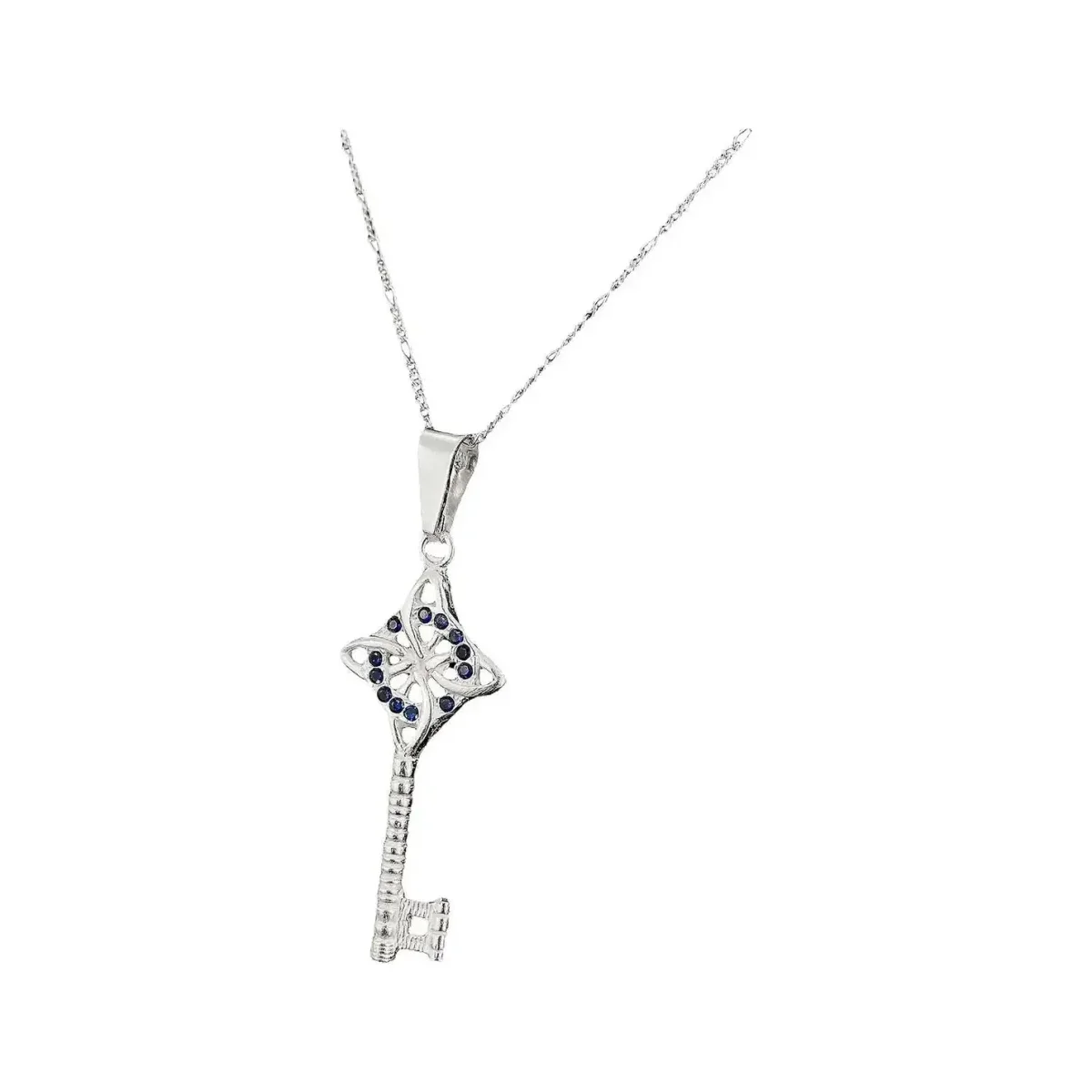 Dije Llave Nudo Bruja Plata Ley .925 con Zirconia Azul, collar de plata mística y amuleto de protección para mujer con diseño