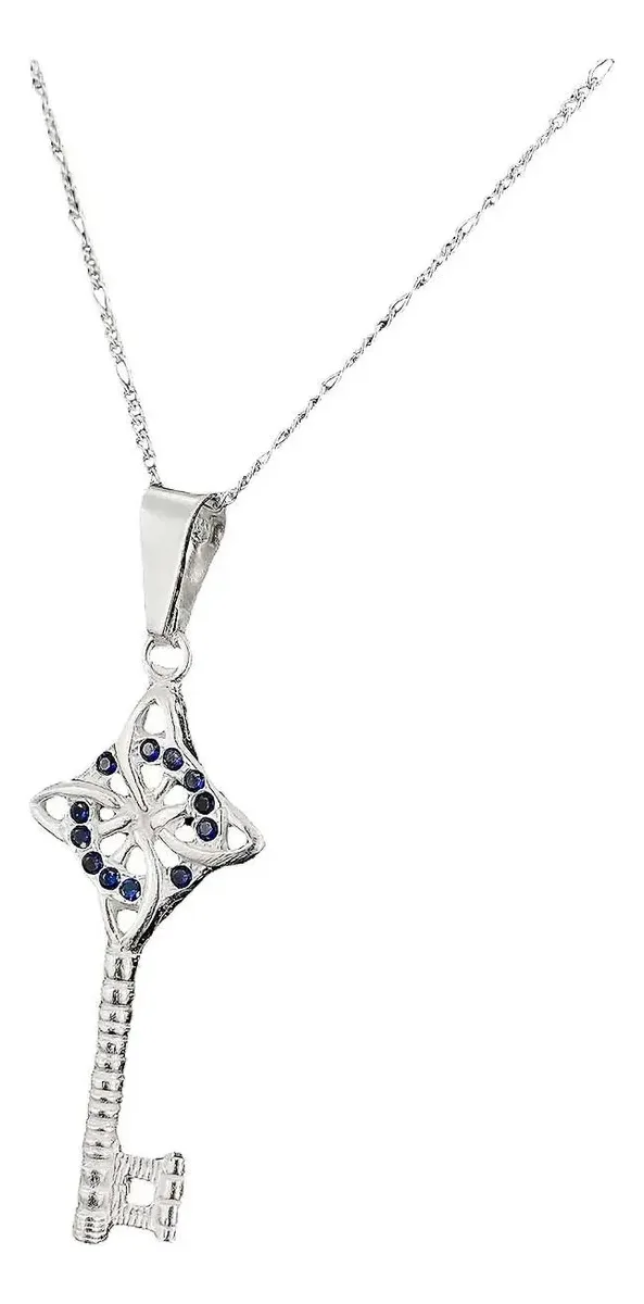 Dije Llave Nudo Bruja Plata Ley 925 con Zirconia Azul, collar de plata mística y amuleto de protección para mujer.