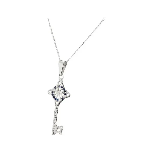 Dije Llave Nudo Bruja Plata Ley 925 con Zirconia Azul y Cadena - Imagen 1