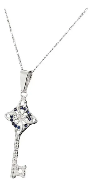 Dije Llave Nudo Bruja Plata Ley 925 con Zirconia Azul y Cadena - Imagen 1
