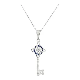 Dije Llave Nudo Bruja Plata Ley 925 con Zirconia Azul y Cadena - Imagen 2