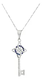 Dije Llave Nudo Bruja Plata Ley 925 con Zirconia Azul y Cadena - Imagen 2