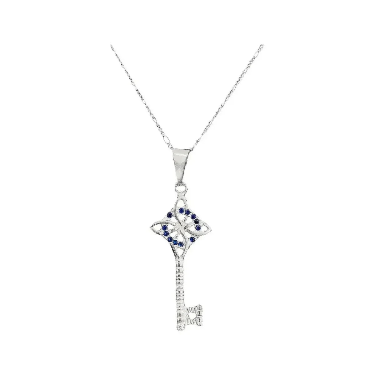 Dije Llave Nudo Bruja Plata Ley 925 con Zirconia Azul y Cadena - Imagen 2