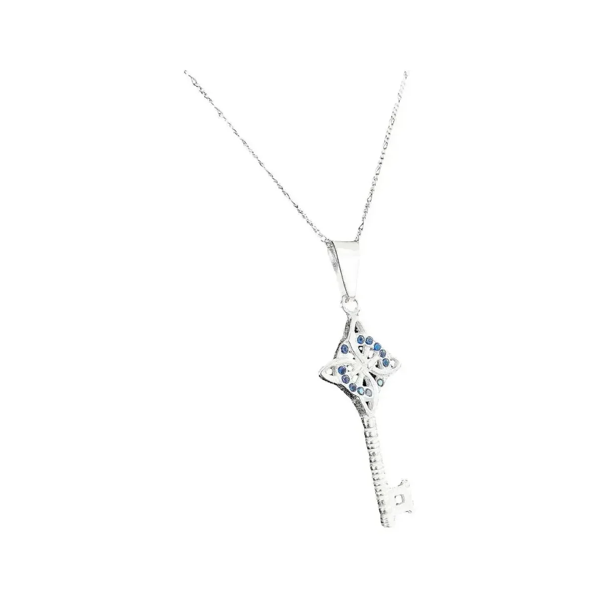 Dije Llave Nudo Bruja Plata Ley 925 con Zirconia Azul y Cadena - Imagen 3