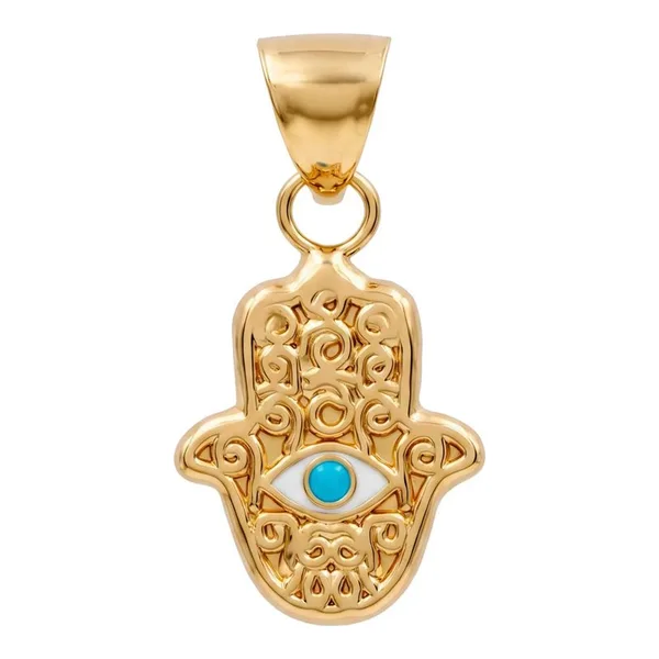 Dije Mano de Fátima Hamsa de Oro 10k Esmaltado Azul