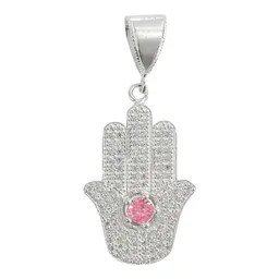 Dije Mano de Fátima Plata 925 Ojo Turco Rosa con Zirconia - Imagen 1