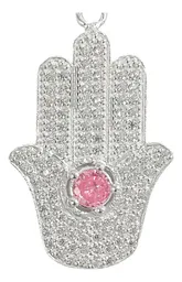 Dije Mano de Fátima Plata 999 Ojo Turco Rosa con Zirconia - Imagen 2