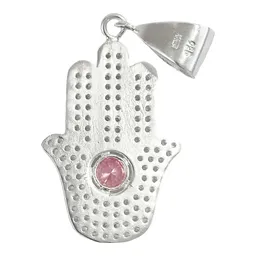 Dije Mano de Fátima Plata 925 Ojo Turco Rosa con Zirconia - Imagen 3