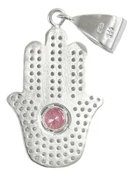 Dije Mano de Fátima Plata 999 Ojo Turco Rosa con Zirconia - Imagen 3