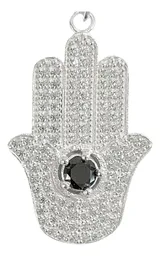 Dije Mano Fátima Ojo Grande Plata .925 con Zirconias Negras - Imagen 2