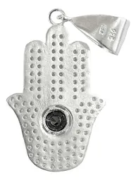 Dije Mano Fátima Ojo Grande Plata .925 con Zirconias Negras - Imagen 3