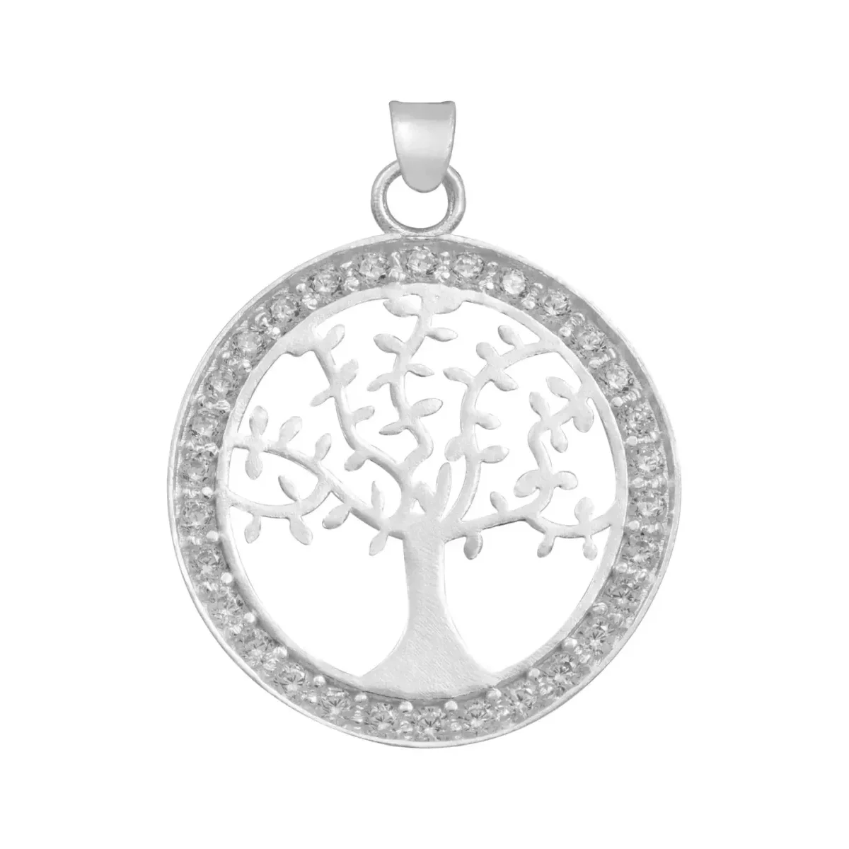 Dije Medalla Árbol de Vida en Plata .925 con Zirconia transparente. Joyería espiritual de protección, colgante minimalista.