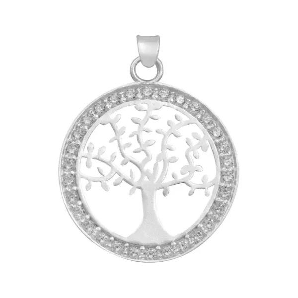 Dije Medalla Árbol de Vida Plata 925 con Zirconia Transparente - Imagen 1