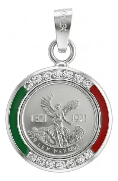 Dije Medalla Centenario Plata 999 con Zirconia Verde - Imagen 1