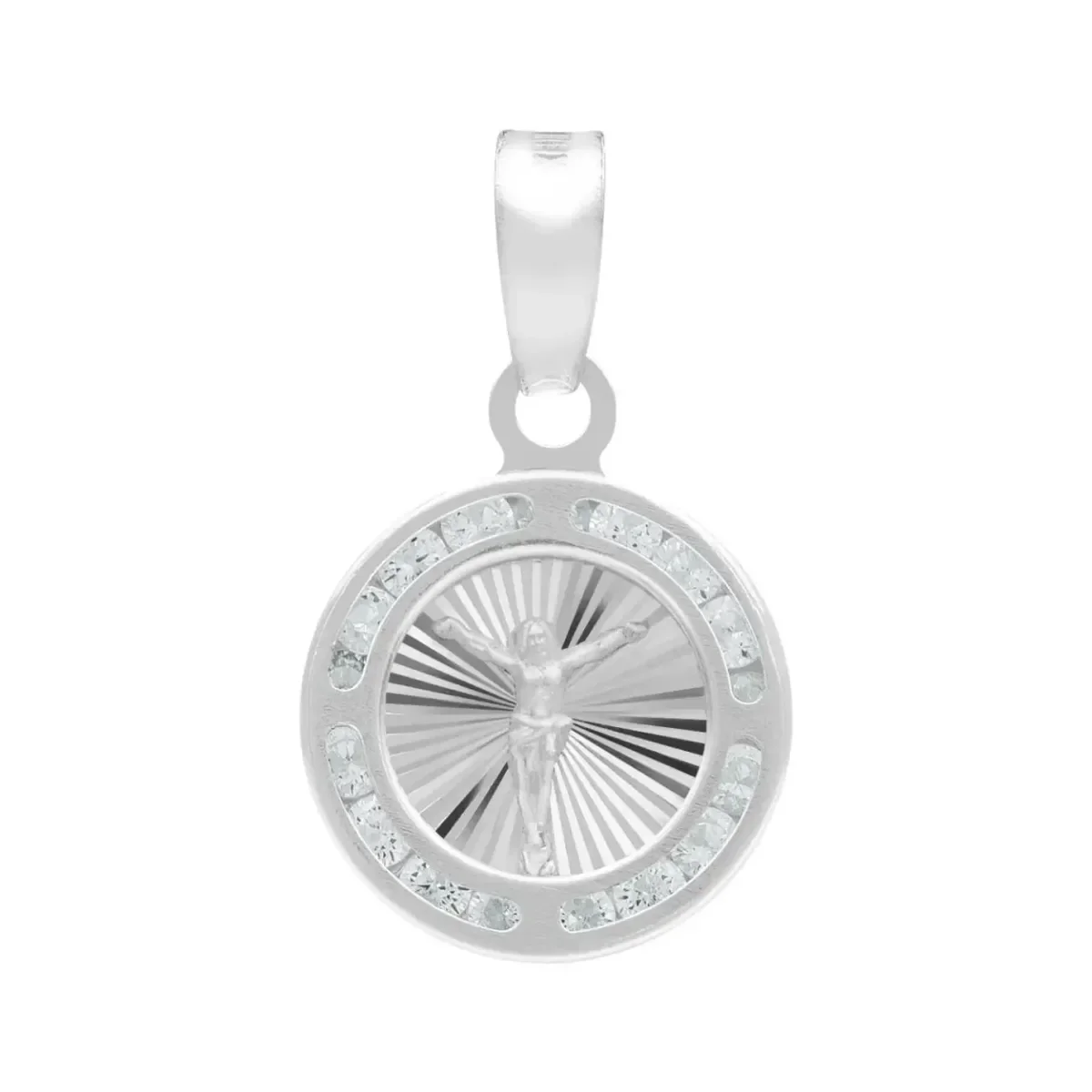 Dije de cruz Cristo Crucificado Plata .925 con Zirconia brillante. Medalla religiosa, dije de plata para hombre y mujer.