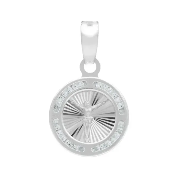 Dije Medalla Cristo Crucificado Plata 925 con Zirconia - Imagen 1