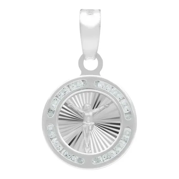 Dije Medalla Cristo Crucificado Plata 925 con Zirconia - Imagen 1