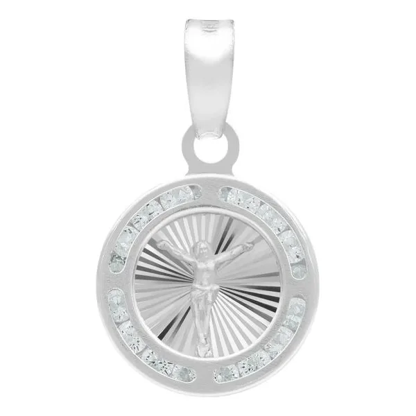 Dije Medalla Cristo Crucificado Plata 925 con Zirconia - Imagen 1