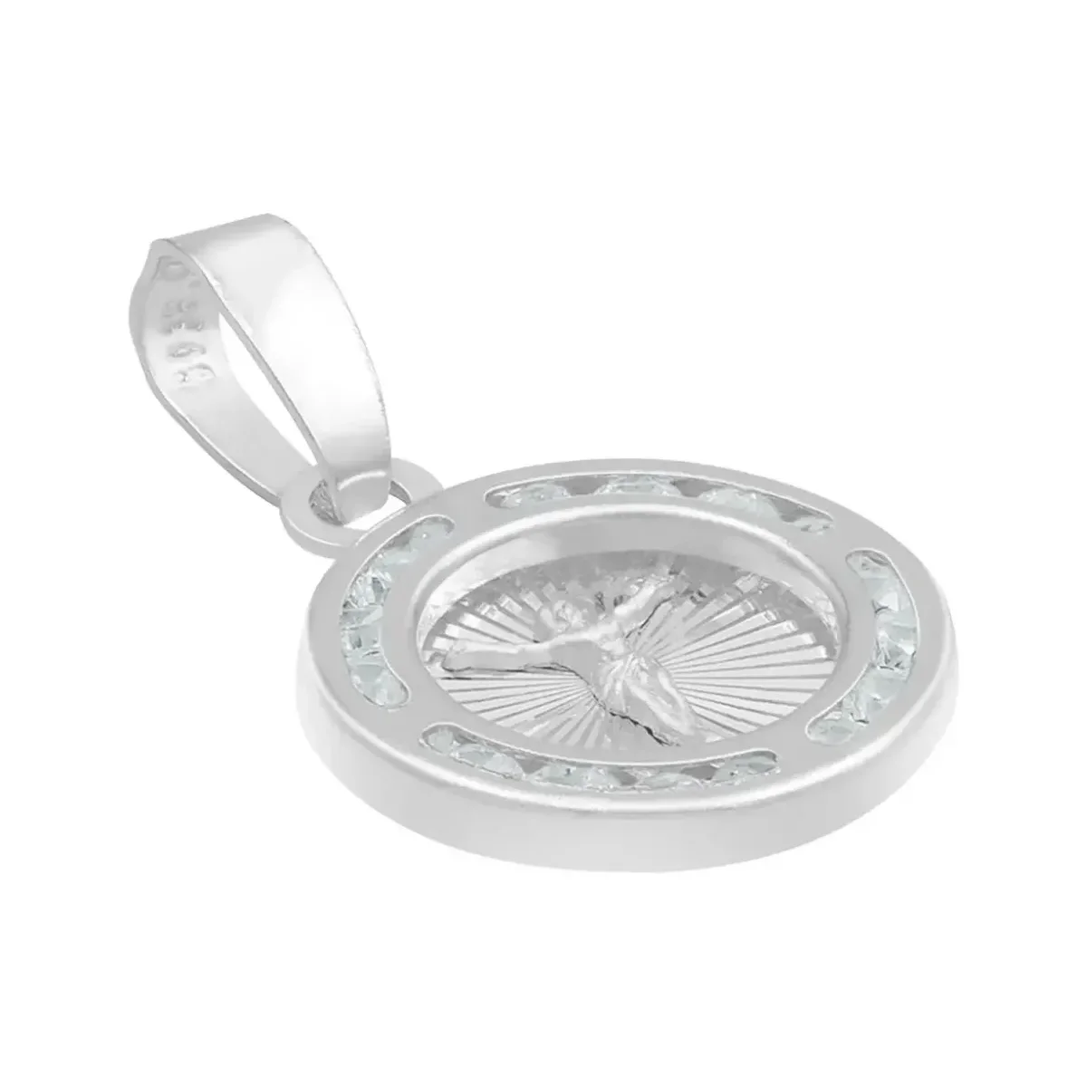 Dije Medalla Cristo Crucificado Plata 925 con Zirconia - Imagen 3
